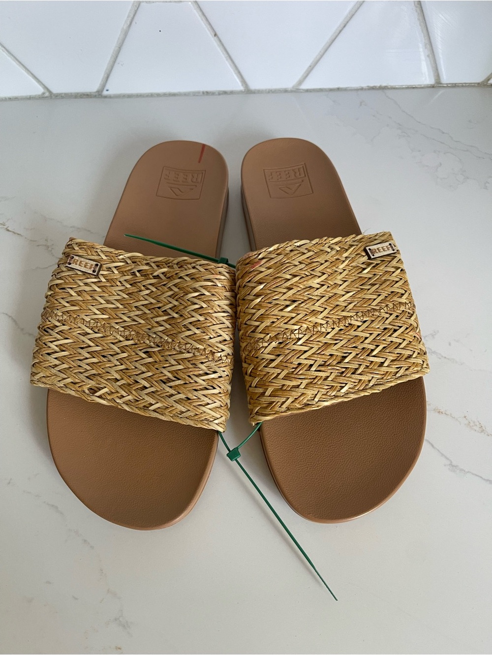 Reef Tan Woven Slide Sandals